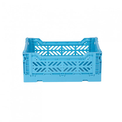 Ay-Kasa Folding Box, Sturdy Plastic Folding Box, Stackable, Turquoise, Mini (27 x 17 x 11 cm)