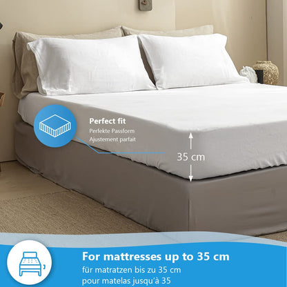 Simple&Opulence Fitted Sheet 35cm Deep Pocket-100% Pure Natural Linen Plain Mattress Protector Bed Sheet(White,King 150x200cm)
