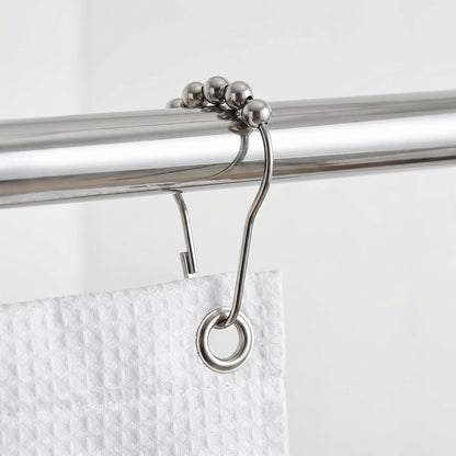 12 Pcs Stainless Steel Shower Curtain Hooks, Rustproof Metal Shower Curtain Rings with Roller Balls