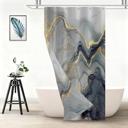 Xiaoterna 90x180cm Marble Shower Curtain Black Grey Gold Dots Waterproof Polyester Bathroom Curtain Luxury Modern Aesthetic Artistic Machine Washable