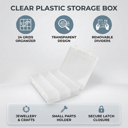Lotsdonxia Clear Plastic Storage Box, 24 Compartments - Organise Jewellery, Beads, Craft Supplies & Small Items