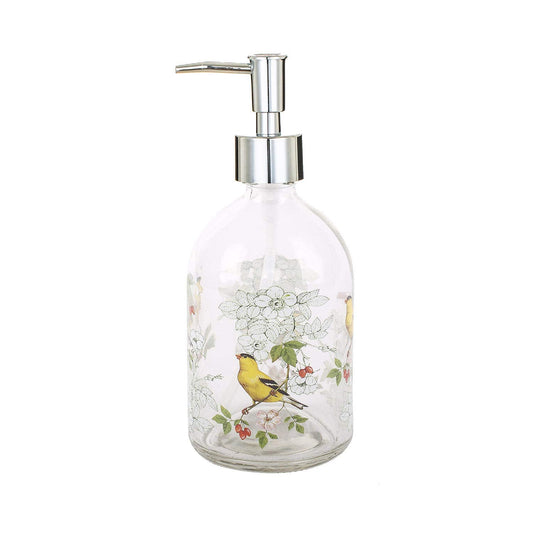DUSVALLY Glass Soap Dispenser Bottle for Bathroom,Kitchen with Pump,Bird