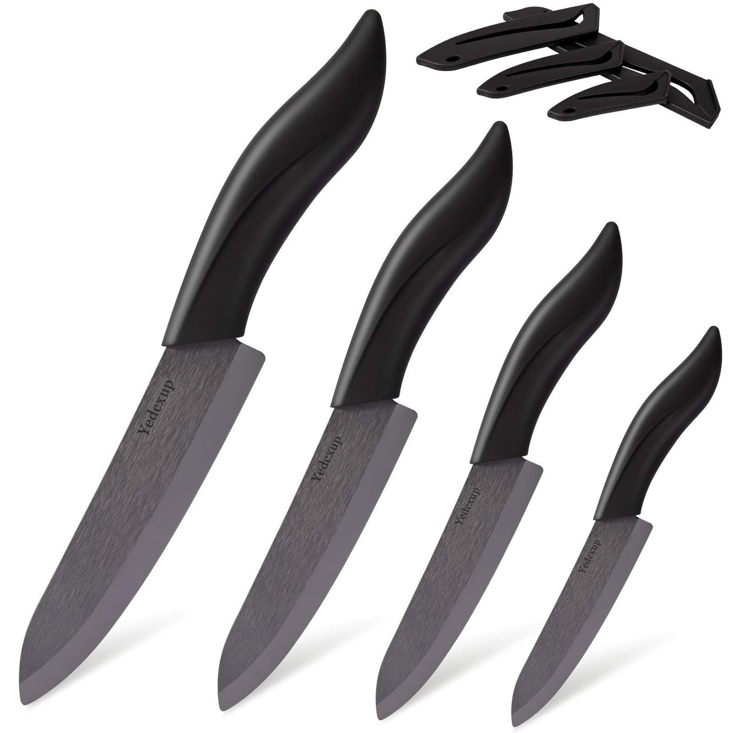 Ceramic Chef's Knife Set - Professional Sharp Knives With Cover, Includes 3" Paring knife, 4" Fruit Knife, 5" Utility knife, 6" Chef's Knife (Black)