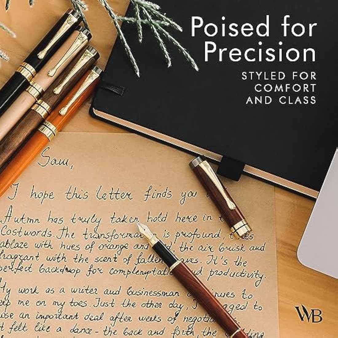 Wordsworth & Black Fountain Pen Set, Luxury Bamboo Wood - Fine Nib, Gift Case; Includes 6 Ink Cartridges, Ink Refill Converter -Journaling, Calligraphy; Drawing, Smooth Writing [Rosewood]