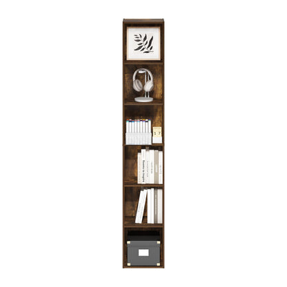 Furinno LUDER Book Shelf, 6-Tier Tall Modern Bookshelf, Bookcase with Open Shelves, 9.3 x 12 x 71, for Living Room, Bedroom, Home Office, Amber PINE