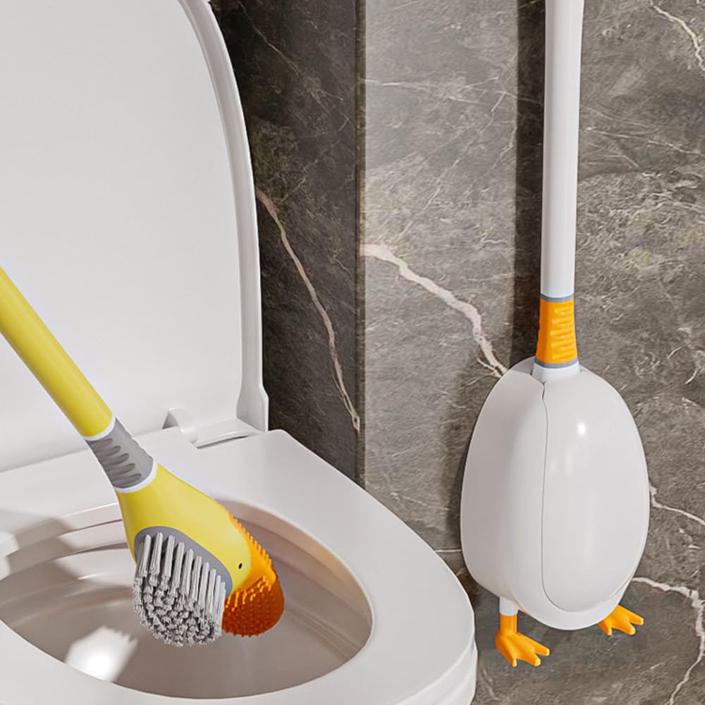 Diving Duck Toilet Brush, Creative Silicone Toilet Brush with Storage Base Long Handled Toilets Brushes for Bathroom