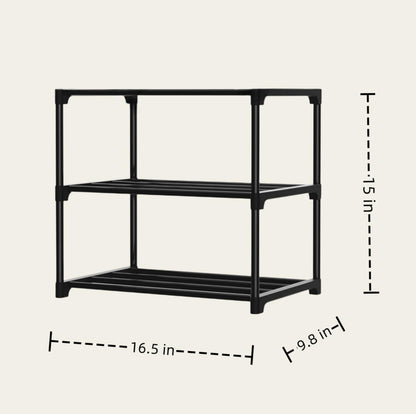 Flosvotals 3 Tier Shoe Rack,Space Saving Shoe Storage Organiser,Metal Storage Rack, Easy Assembly & Strong Design, Stackable Shoe Shelf, for Hallway