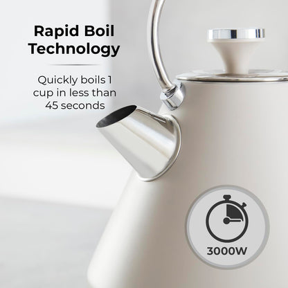 Tower T10044MSH Cavaletto Pyramid Kettle with Fast Boil, Detachable Filter, 1.7L, 3000 W, Latte and Chrome Accents