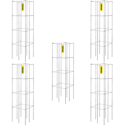 VEVOR Tomato Cages, 11.8" x 11.8" x 46.1", 5 Packs Square Plant Support Cages, Silver PVC-Coated Steel Tomato Towers for Climbing Vegetables, Plants,