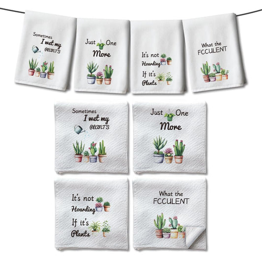 WADORN Microfibre Succulents Plants Tea Towels Pack of 4, Watercolor Potted Cactus Dish Cloth Towels Absorbent Soft Hand Towels Dishcloths for