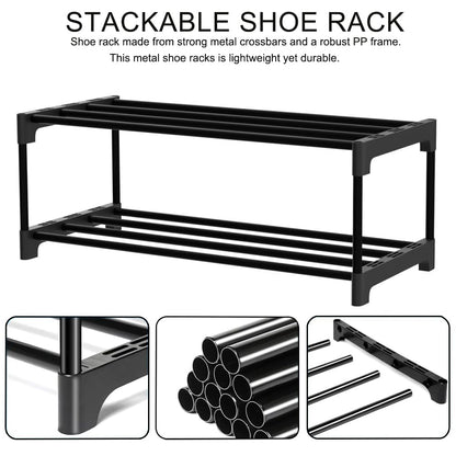 XIANGLV 3-Tier Shoe Rack, Slim Shoe Rack Storage, Anti-Rust Coating, Suitable For Dormitory, Rental House, Balcony, Stackable Narrow Shoe Shelf