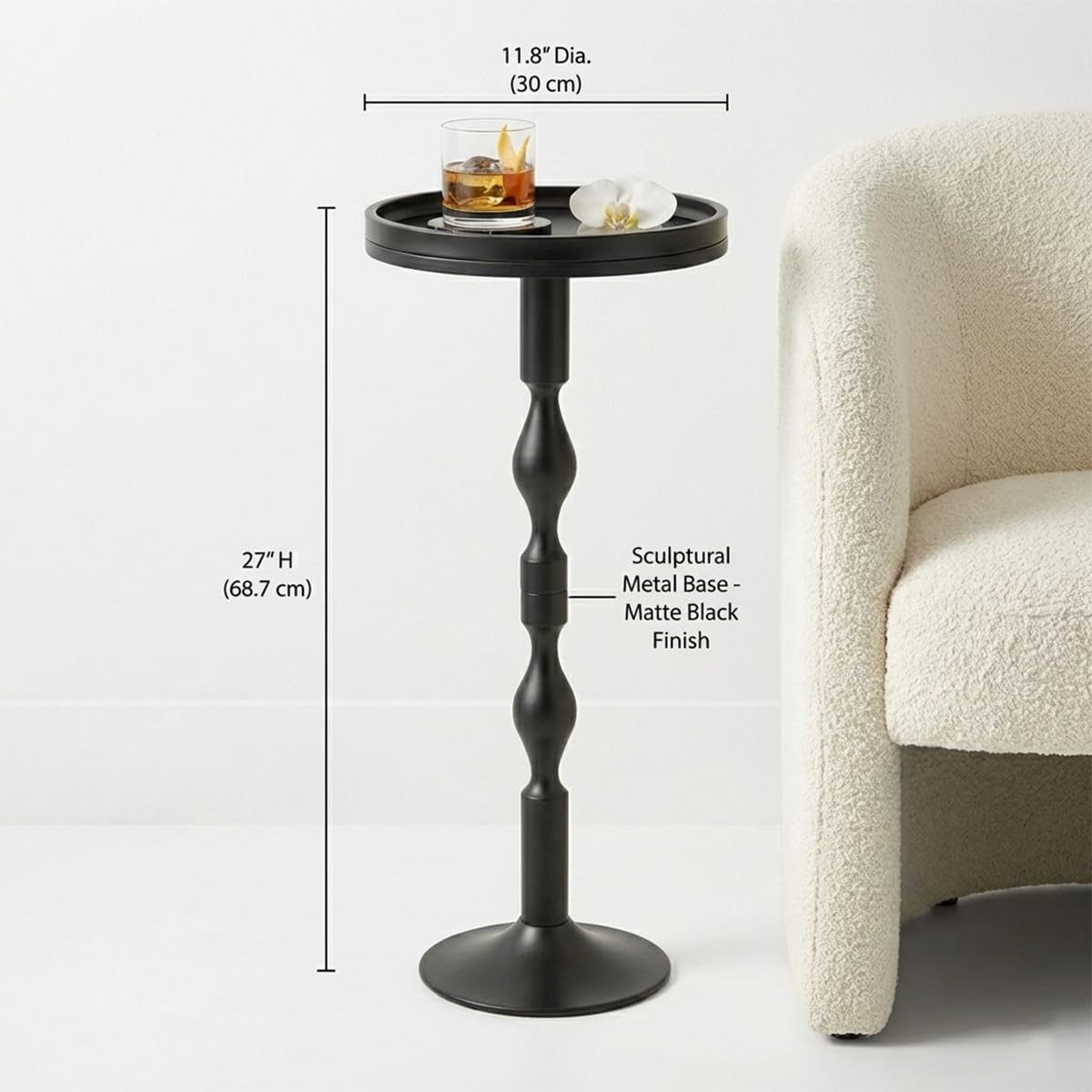 ZEXVIDA Small Round Drink Table,Pedestal Tables,Small Round Side Table for Narrow Spaces,End Table for Living Room, Bedroom, Bathroom,Balcony (Black)