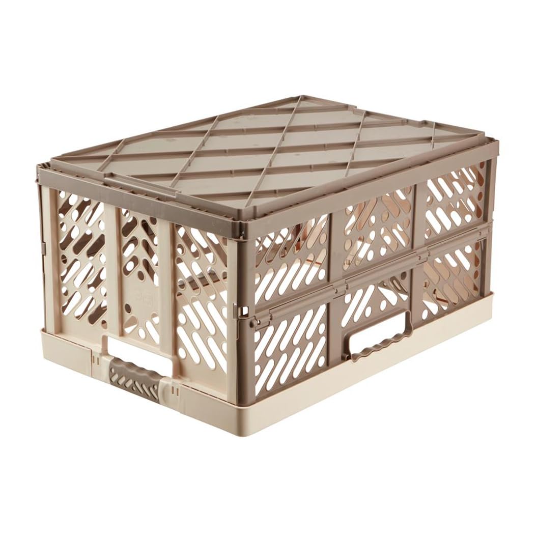 keeeper 4x Sturdy Professional Folding Boxes with Soft-Touch Handles, 54 x 37 x 28 cm, 45 Litre, Ben, Cream/ Taupe