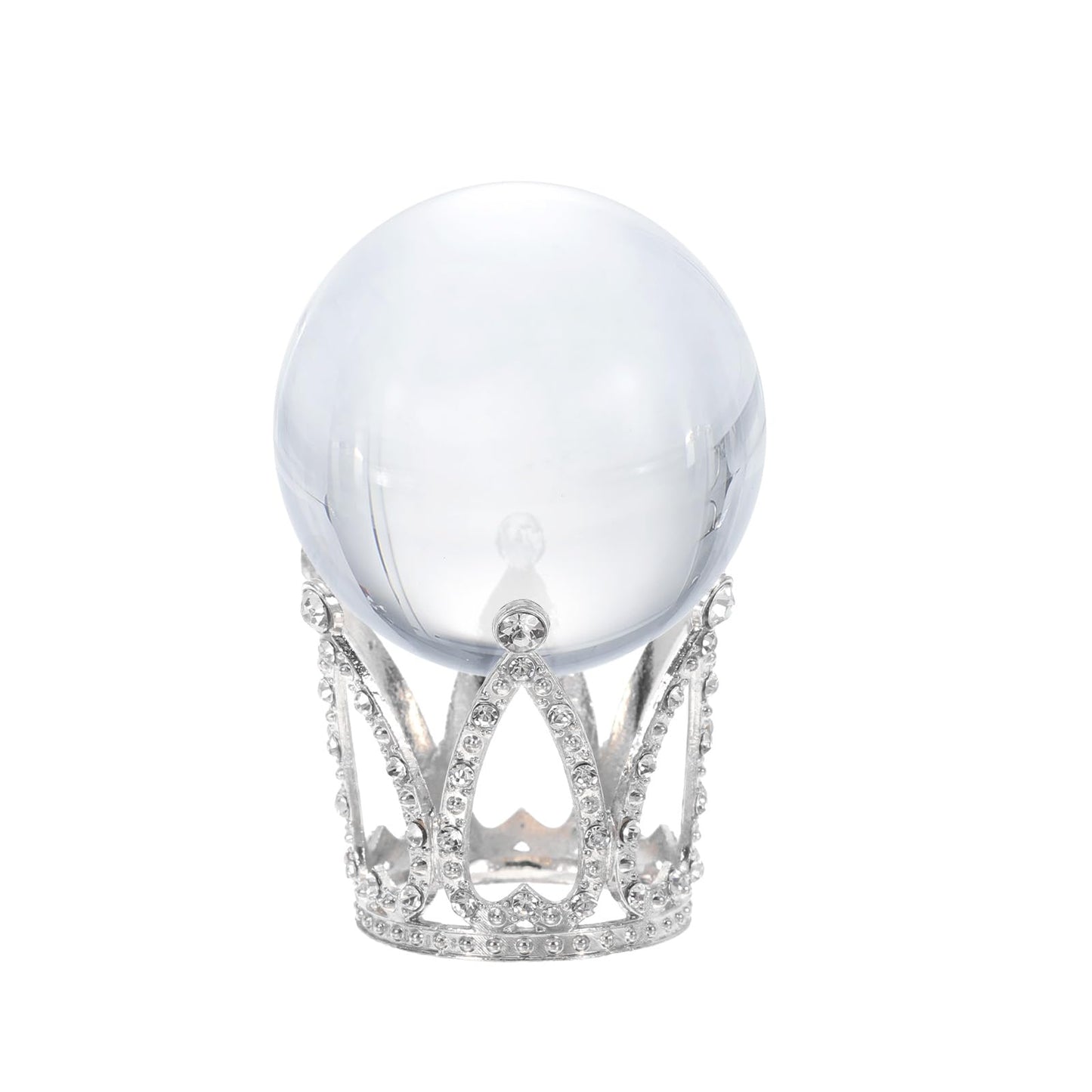 sourcing map Alloy Crystal Ball Display Holder Egg Stand Multiple Diamonds Silver Light Luxury Crown Shape 2PCS