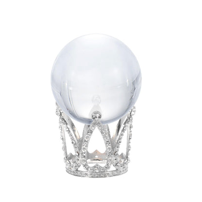 sourcing map Alloy Crystal Ball Display Holder Egg Stand Multiple Diamonds Silver Light Luxury Crown Shape 2PCS