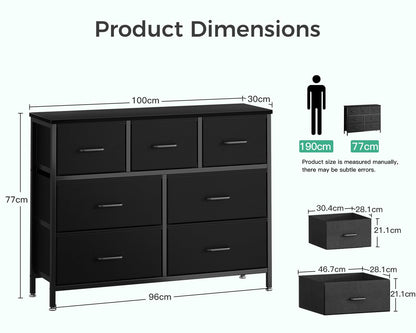 Coleshome Chest of Drawers Bedroom with 7 Drawers, Fabric Drawers, Black