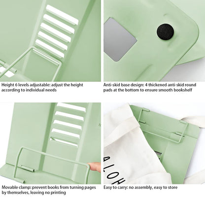 Book Stand, Multifunctional Metal Book Holder for Reading (Green)