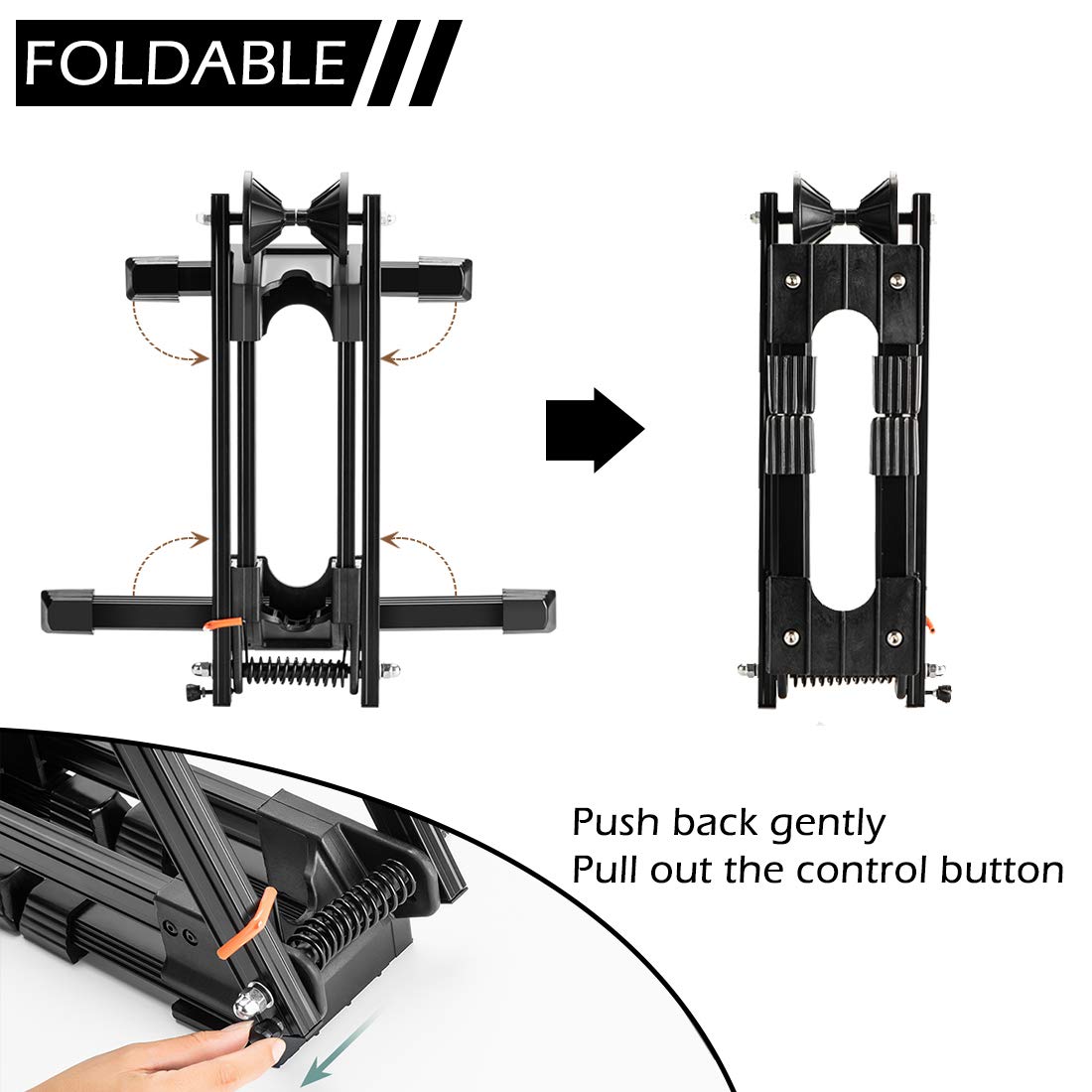 ROCKBROS Foldable Bike Stand Portable Bicycle Storage Holder Floor Parking Rack Aluminium Alloy Easel Park and Repair for MTB Road Bike Ebike Black