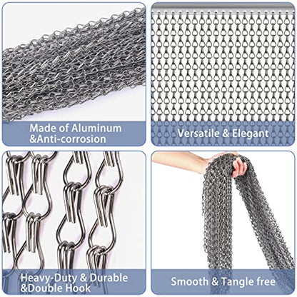 VerRich Dark Grey 80 x 200cm Aluminium Chain Curtain Door Fly Screens Metal Fly Curtain Insect Blinds Pest Control