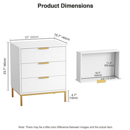 Skokliz Bedside Table with 3 Drawers, White Nigntstand for Bedroom, Wood Fluted End Table for Living Room, Small spaces