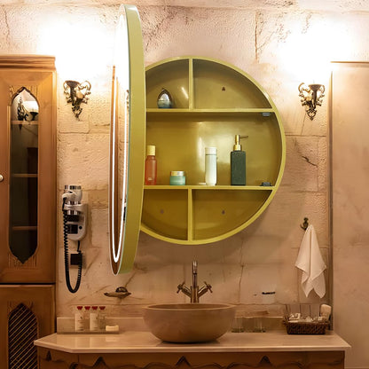 Janboe 51cm Round Mirror Cabinet with Lights,with Defogger,Dimmable,Anti-Fog,3 Colors,Gold