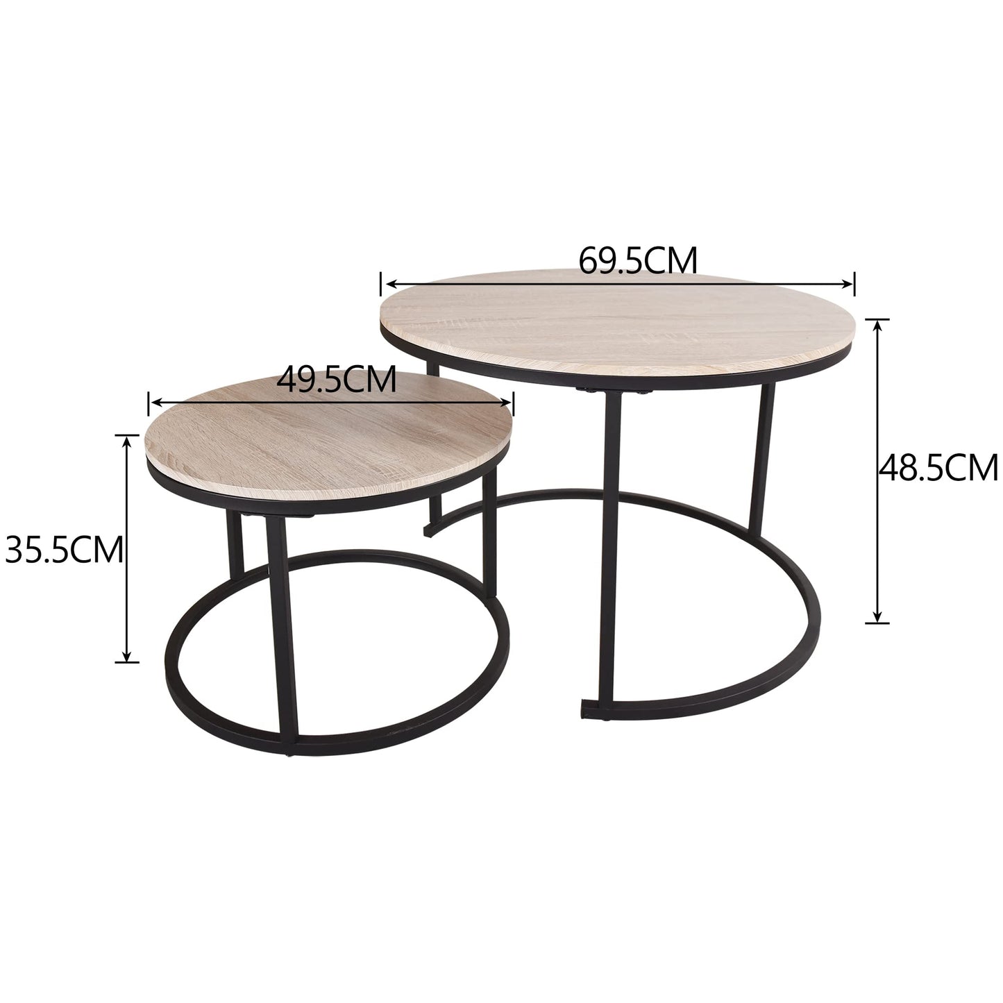 HOJINLINERO Black Round Coffee Table Set of 2 Side/End Table for Living Room, Bedroom Decorations