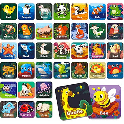 Hebayy 36 Pair Animal Matching Memory Game Flash Cards for Toddlers, Preschool, Kindergarten and Home. Erasable, Fun & Fast, Travel Friendly, Skill Building. Size 2” x 2”(5 x 5 cm)