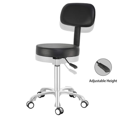 Antlu Adjustable Swivel High Desk Stool Chair for Beauty Kitchen Office Drum,Tall Metal Frame Stool on Wheels and Back (Black)