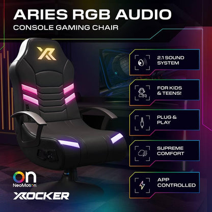 X-Rocker Aries RGB 2.1 Pedestal, Stereo Audio Gaming Chair - Neo Motion™ Sync App Controlled LED Lights, Immersive Sound, Folding