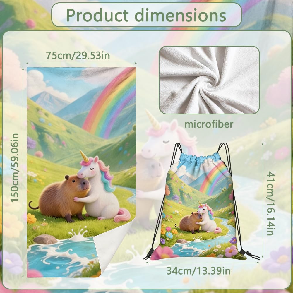 Vexthorion Capybara Quick Dry Microfiber Towel And Swimming Bag 75 x 150 Cm