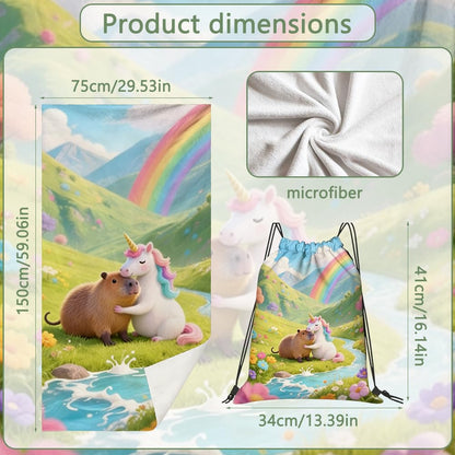 Vexthorion Capybara Quick Dry Microfiber Towel And Swimming Bag 75 x 150 Cm