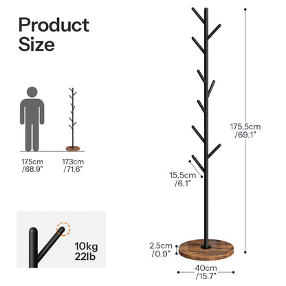 HOOBRO Coat Stand with 9 Hooks, Heavy Duty Freestanding Coat Rack, Hall Tree with Thickened Base, Corner Hanger Stand for Bedroom, Entryway