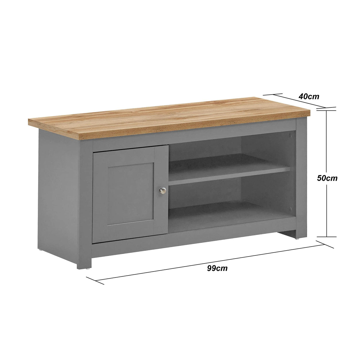 Timber Art Design UK TV Unit Cabinet Storage Stand With 2 Open Shelves Media Devices Modern Furniture Living Room, Light Grey - 50 x 99 x 40 cm