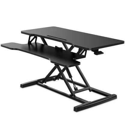 FITUEYES Standing Desk Converter 91.5x40 cm Height Adjustable Sit Stand Desk with Large Keyboard Tray and Phone Holder for Computer Laptop Dual