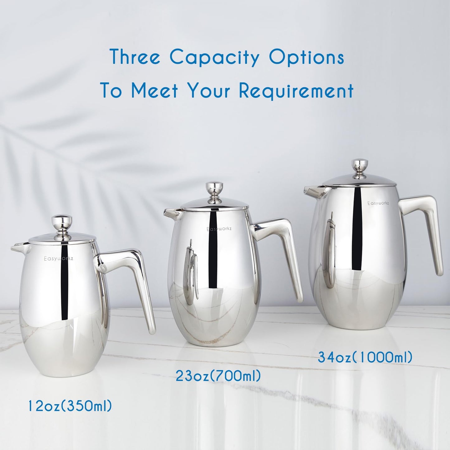 Easyworkz Nando Double Wall French Press Coffee Maker 1000ml Stainless Steel Insulated Thermal Cafetiere