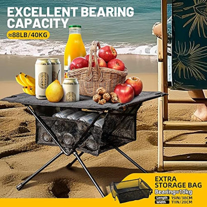 ZUNE LOTOO Portable Lightweight Camping Folding Table - 60x40x40cm Large Waterproof 35kg Bearing Capacity Sturdy Picnic Table, with Mesh Storage Organiser and Carry Bag, for Outdoor Hiking
