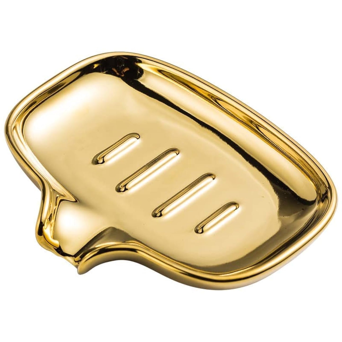 Multi-Color Ceramic Soap Dish for Kitchen or Bathroom, Easy to Clean, Self Draining Soap Holder, Keeps Soap Dry (Gold)
