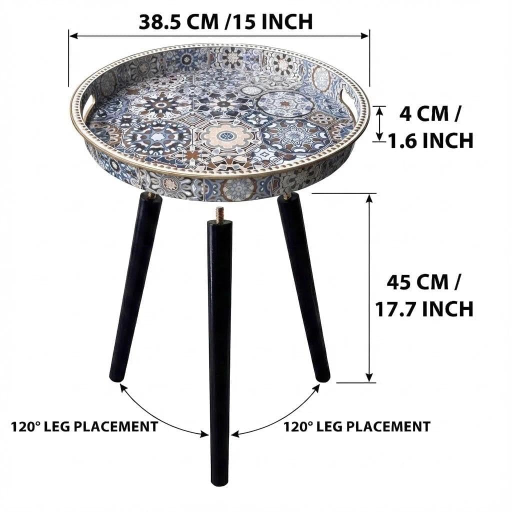 Simmer Stone Round Indoor Side Tables with Detachable Wooden 3 Legs, Versatile Tray Table, Perfect For Round Coffee Table Tea
