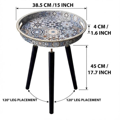 Simmer Stone Round Indoor Side Tables with Detachable Wooden 3 Legs, Versatile Tray Table, Perfect For Round Coffee Table Tea