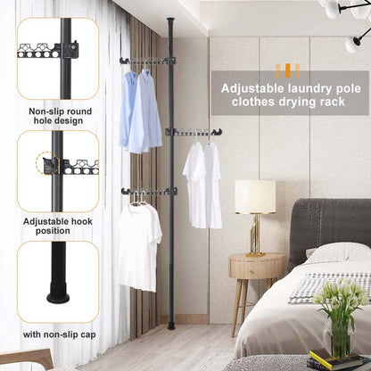 Hershii Telescopic Coat Rack, 110-310cm Adjustable Tension Rod with 5 Hooks