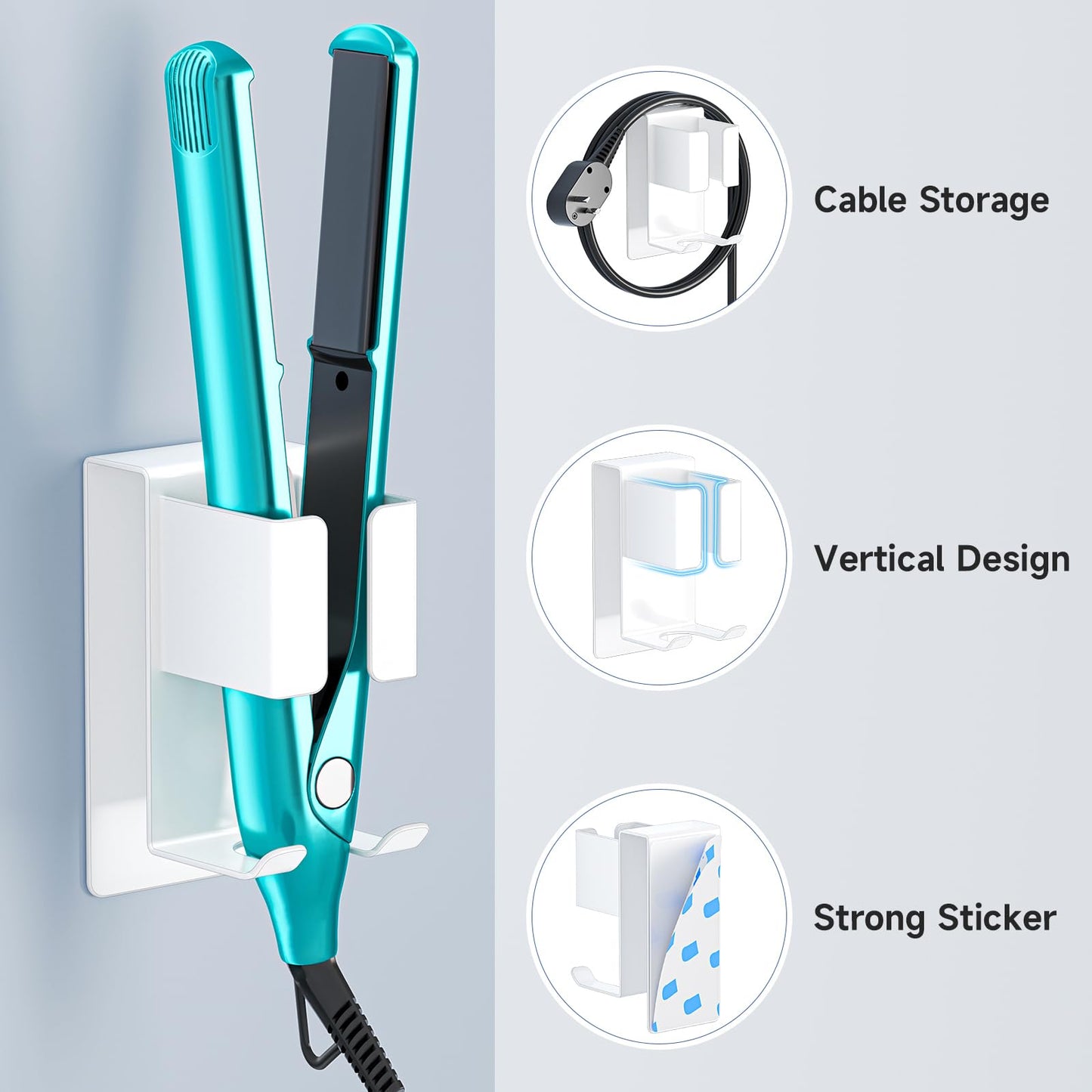 YYBO Hair Dryer Holders Wall Mount, Hair Straightener Holder for Curling Irons Styler Attachment, Hairdryer and Straightener Holder