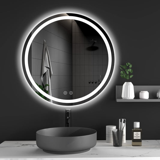 Dripex 500mm Round Bathroom Mirror with LED Light, Illuminated Circle Wall Mounted Vanity Makeup Mirror with Demister, Anti-fog, 3-Color Dimmable LED