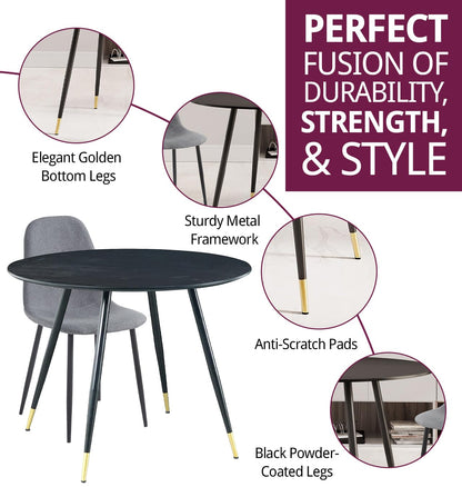 Hallowood Furniture Finley Black Table and Chairs Set 2, Wood Effect Top