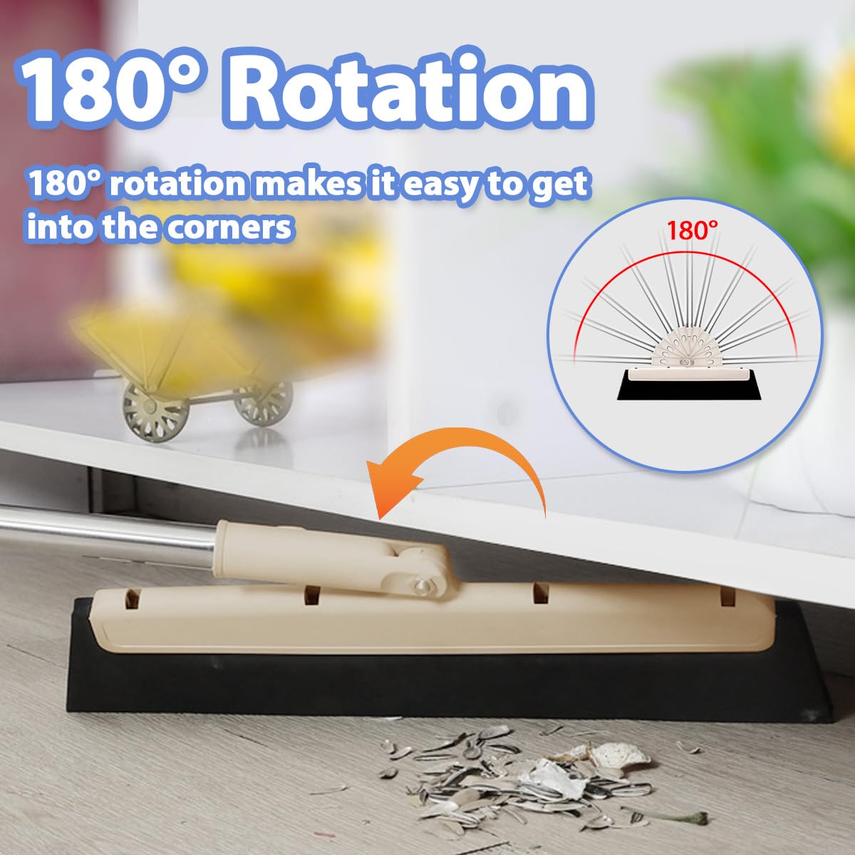 Floor Squeegee Shower Scraper Professional Water Squeegee Foam Water Scraper 180° Rotating Floor Squidgy for Wet & Dry Cleaning Dust, Liquid
