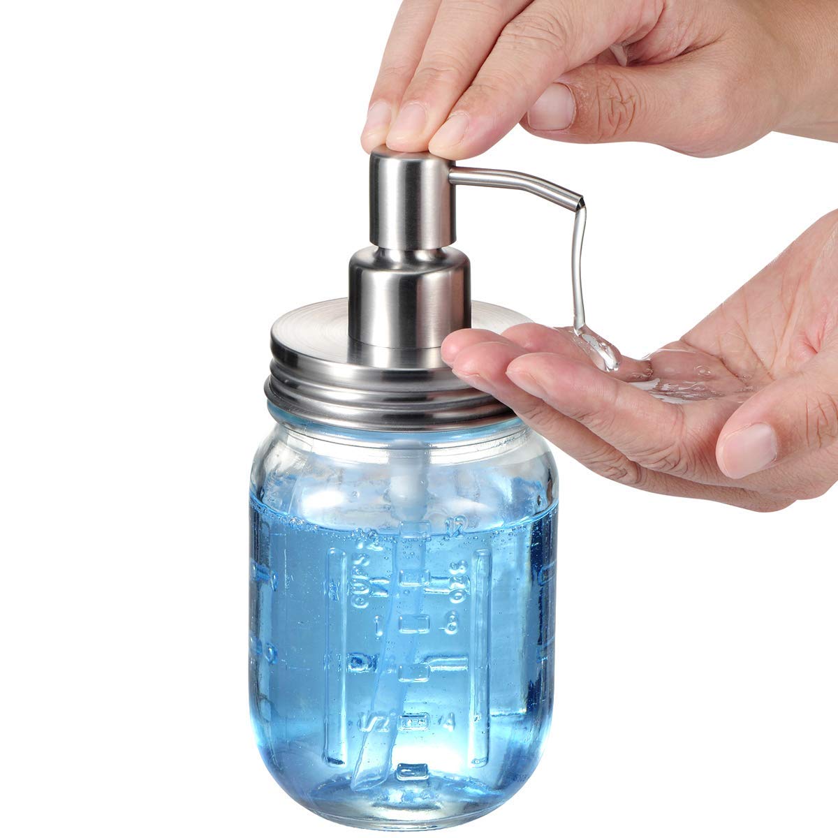 Mason Jar Soap Dispensers - Rustproof Stainless Steel Lid & Pump, Refillable Hand Wash for Bathroom/Kitchen, Ideal for Dish/Liquid Soap, Lotions