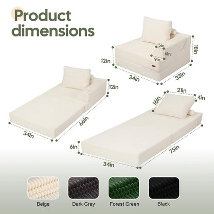 MeMoreCool Folding Sofa Bed Single, Convertible Boneless Couch with Pillow