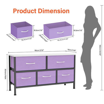 Feonase Bedroom Chest of Drawers, 5 Fabric Drawers Dresser with Metal Frame and MDF Top Board, Modern Storage Unit for Bedroom Living room, Entryway