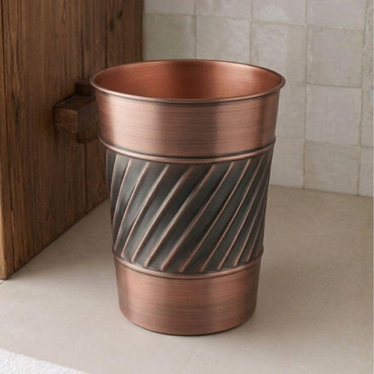 Monarch Abode 39628 Handcrafted, Wave Embossed, Metal Wastebasket Trash Can for Home Office Bedroom, Decorative Wastebasket, Modern Bathroom Decor