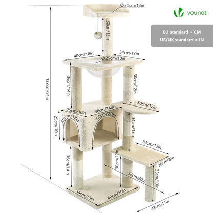 VOUNOT? Cat Tree Tower, Cat Condo with Space Capsule, Multi Level Cat Climbing Frame Indoors, Cat Activity Tree, Beige