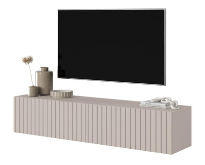 SELSEY Wooden Wall-Mounted TV Cabinet 138.6 x 31.6 x 30 cm for TVs Up to 60'', Taupe Grey Finish with Slatted Front, MDF Body